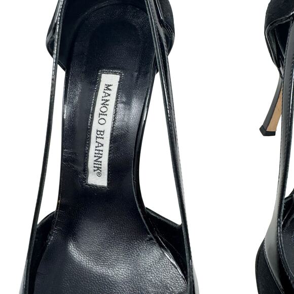 Manolo Blahnik Black Suede Patent D’Orsay Pumps Bow Detail Women’s EU 38.5 - Picture 4 of 9